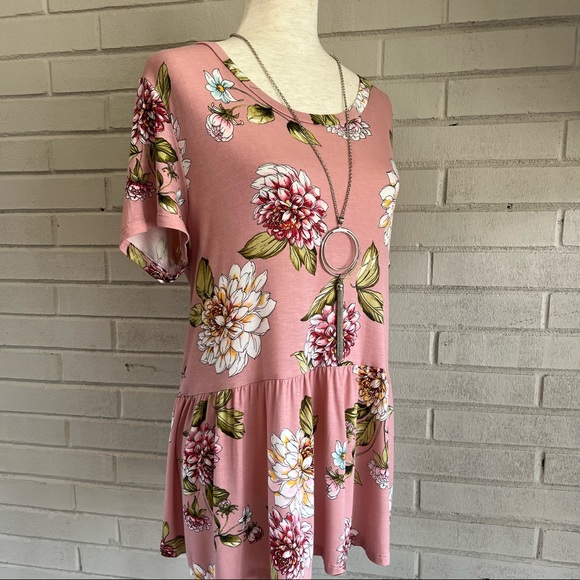 Lovely Melody Tops - Pink Floral Babydoll Blouse